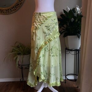 Elegant Asymmetrical Floral Skirt in Light Green